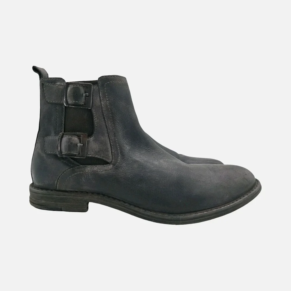 Roan By Bed Stu Cynan Boots Mens 12 Gray Leather Chelsea Buckle Ankle Boots